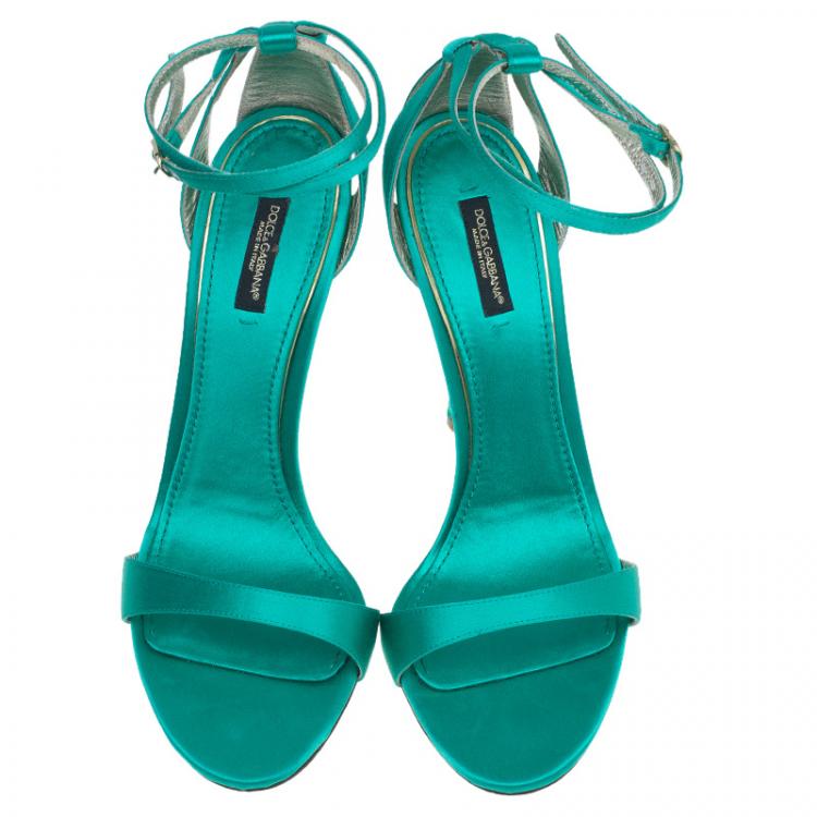 Pre Owned Dolce and Gabbana Green Satin Ankle Strap Sandals Size 40