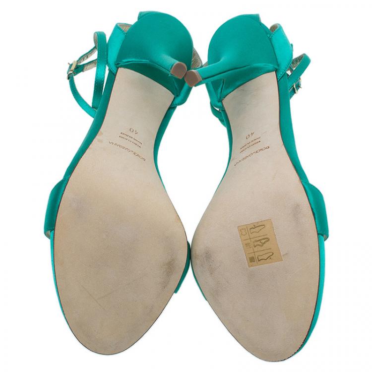 Pre Owned Dolce and Gabbana Green Satin Ankle Strap Sandals Size 40
