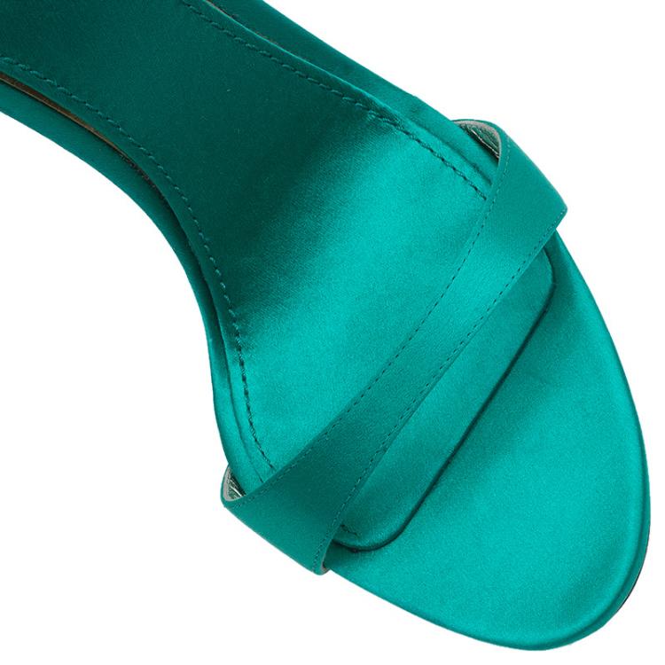 Pre Owned Dolce and Gabbana Green Satin Ankle Strap Sandals Size 40