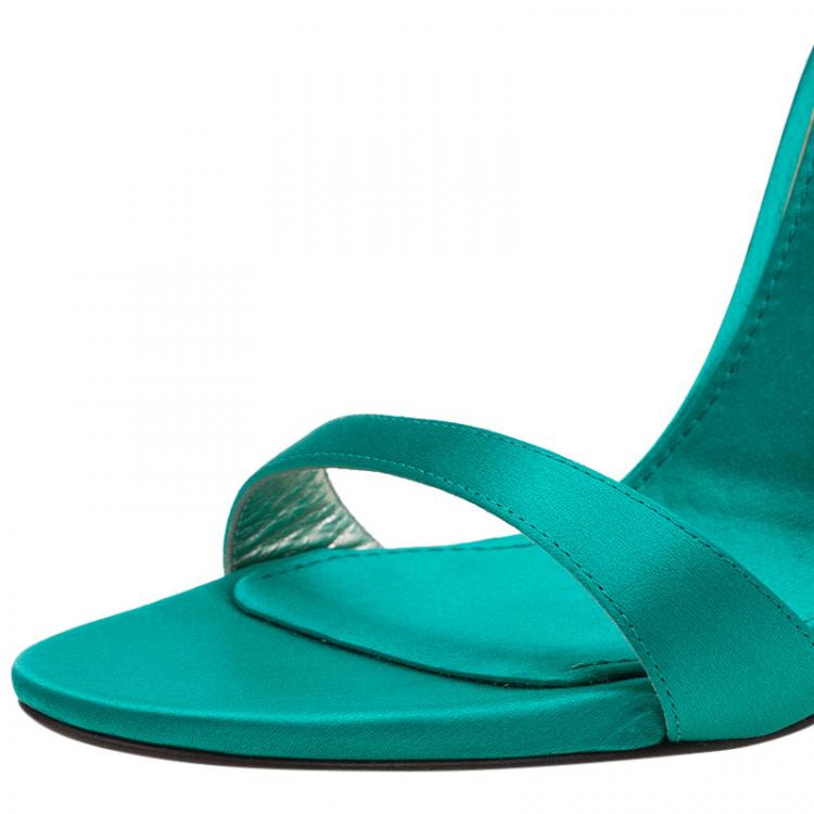 Pre Owned Dolce and Gabbana Green Satin Ankle Strap Sandals Size 40