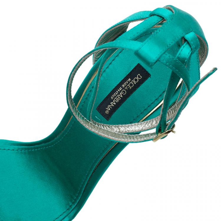 Pre Owned Dolce and Gabbana Green Satin Ankle Strap Sandals Size 40