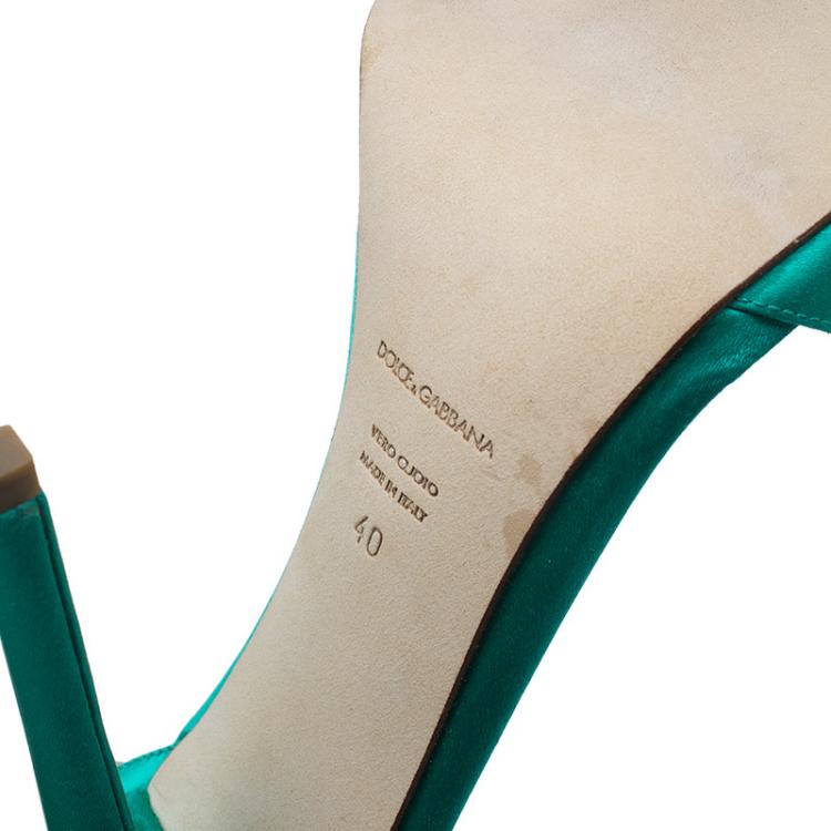 Pre Owned Dolce and Gabbana Green Satin Ankle Strap Sandals Size 40