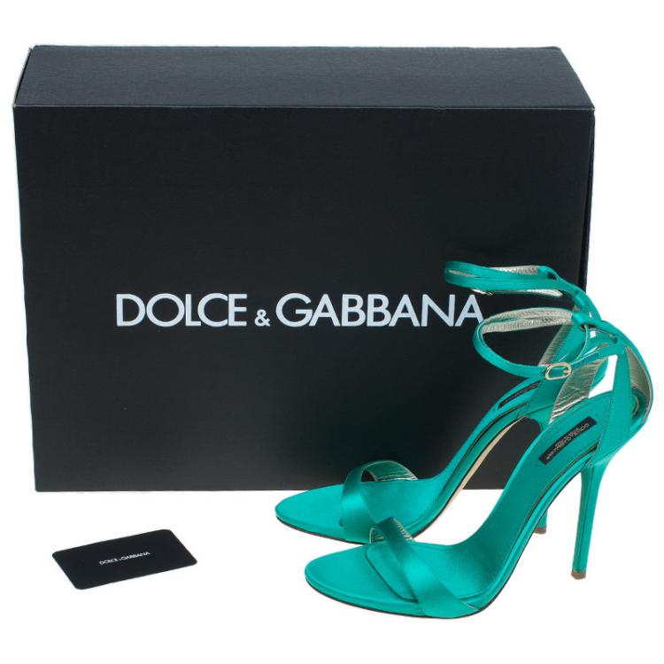 Pre Owned Dolce and Gabbana Green Satin Ankle Strap Sandals Size 40