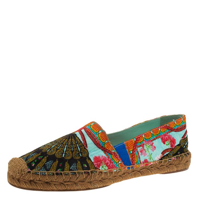 Pre Owned Dolce and Gabbana Multicolor Printed Brocade Espadrilles Size 39