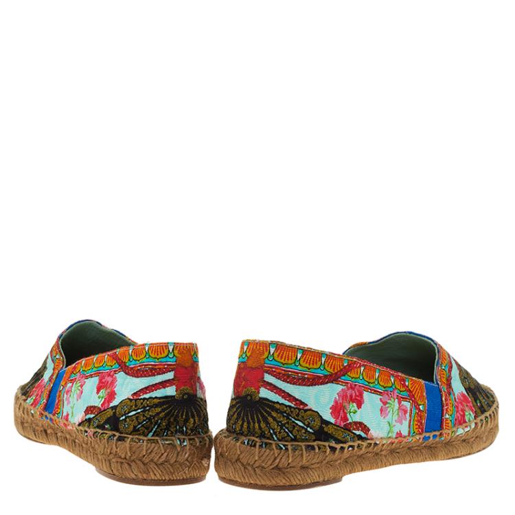 Pre Owned Dolce and Gabbana Multicolor Printed Brocade Espadrilles Size 39