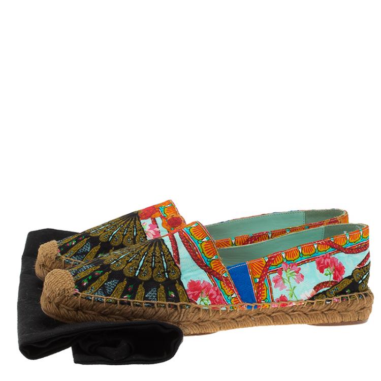 Pre Owned Dolce and Gabbana Multicolor Printed Brocade Espadrilles Size 39
