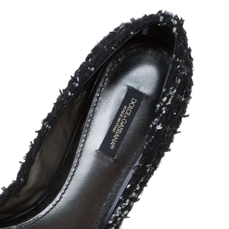 Pre Owned Dolce and Gabbana Black Tweed Crystal Embellished Pointed Toe Pumps Size 38.5