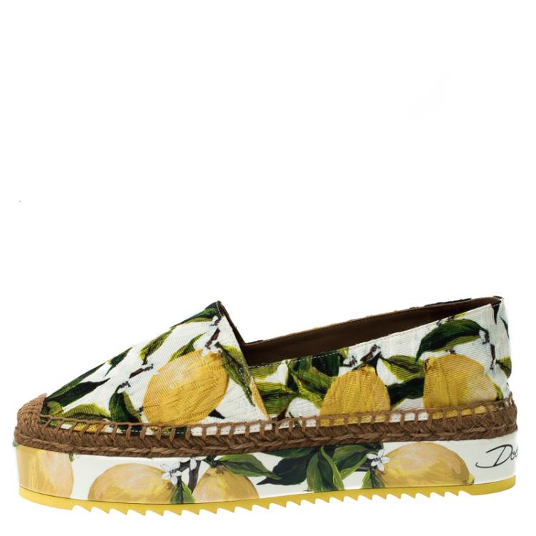 Pre Owned Dolce and Gabbana Multicolor Lemon Print Fabric Platform Espadrilles Size 38