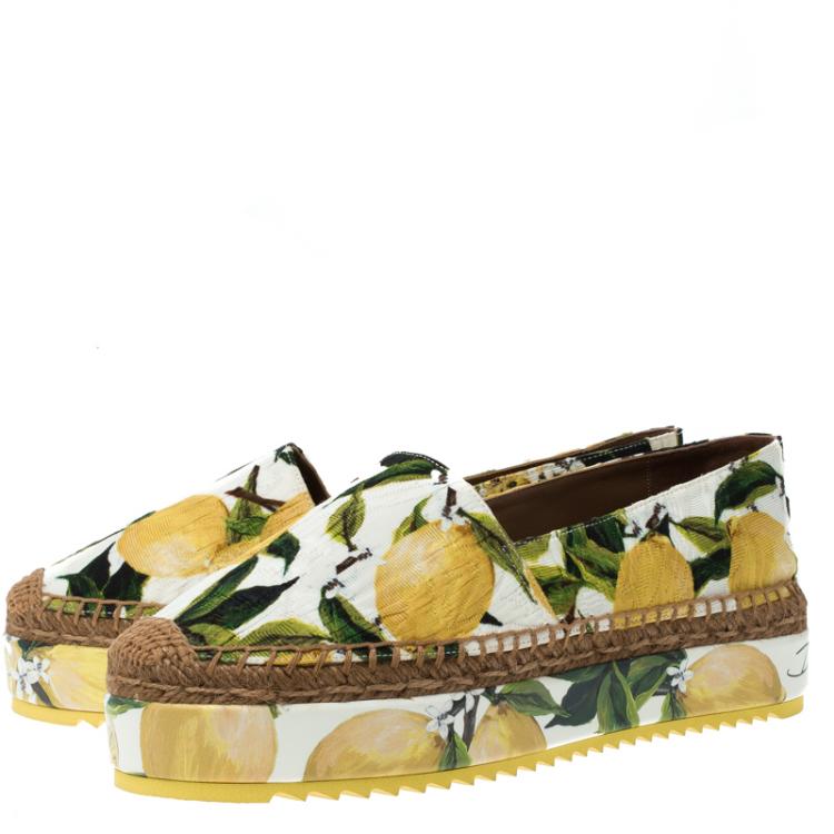 Pre Owned Dolce and Gabbana Multicolor Lemon Print Fabric Platform Espadrilles Size 38