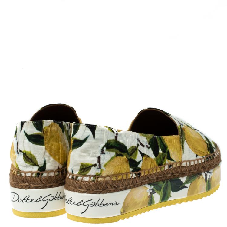 Pre Owned Dolce and Gabbana Multicolor Lemon Print Fabric Platform Espadrilles Size 38