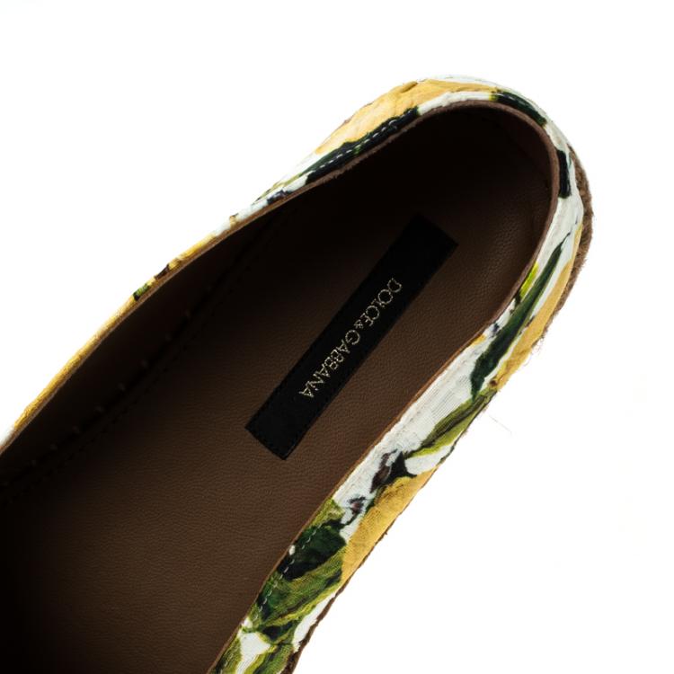 Pre Owned Dolce and Gabbana Multicolor Lemon Print Fabric Platform Espadrilles Size 38