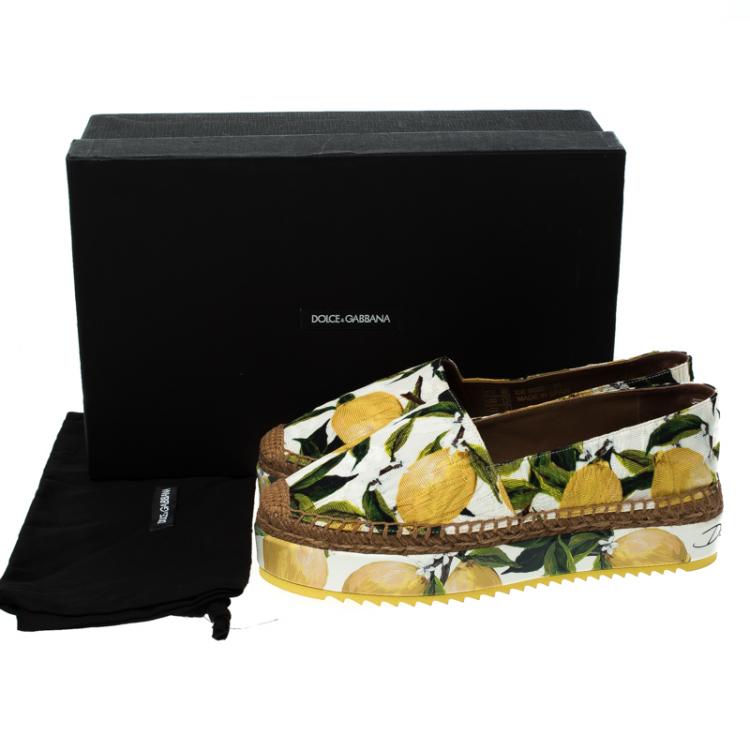 Pre Owned Dolce and Gabbana Multicolor Lemon Print Fabric Platform Espadrilles Size 38