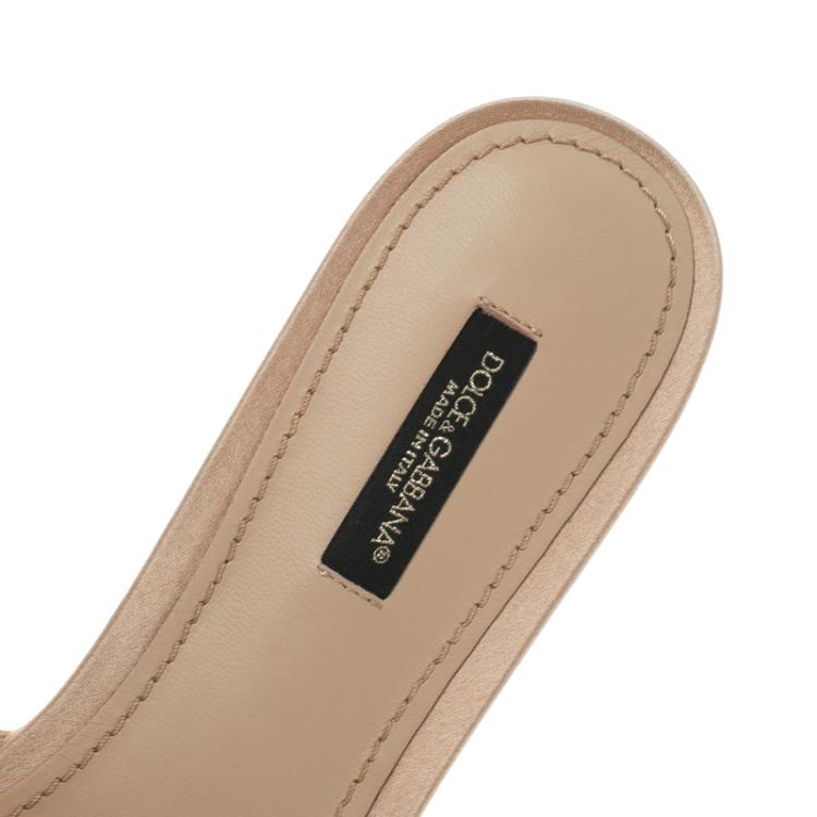 Pre Owned Dolce And Gabbana Peach Embellished Lace Giulia Slides Size 39