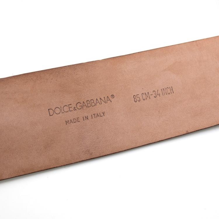 Pre Owned Dolce and Gabbana Brown Leather DG Logo Buckle Belt 85CM