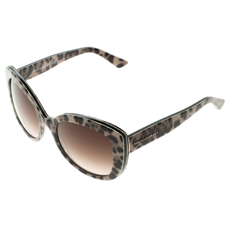 Pre Owned Dolce and Gabbana Brown DG 4233 Leopard Frame Cat Eye Sunglasses