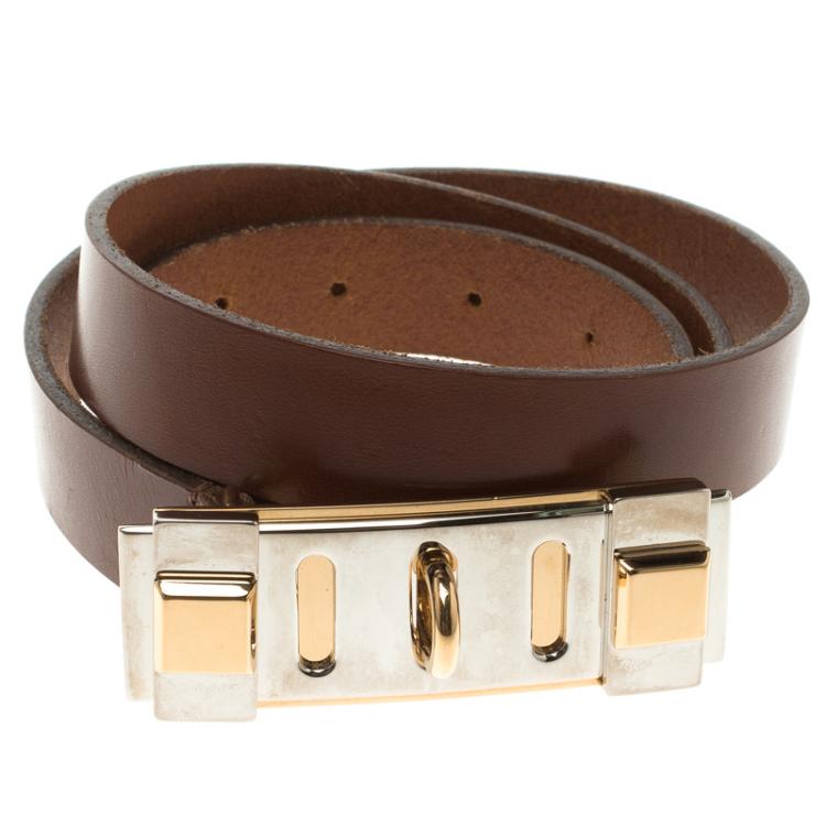 Pre Owned Dolce and Gabbana Brown Leather Buckle Belt 95 CM