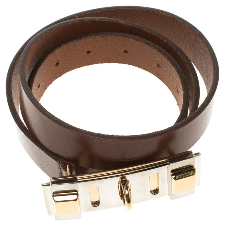 Pre Owned Dolce and Gabbana Brown Leather Buckle Belt 95 CM