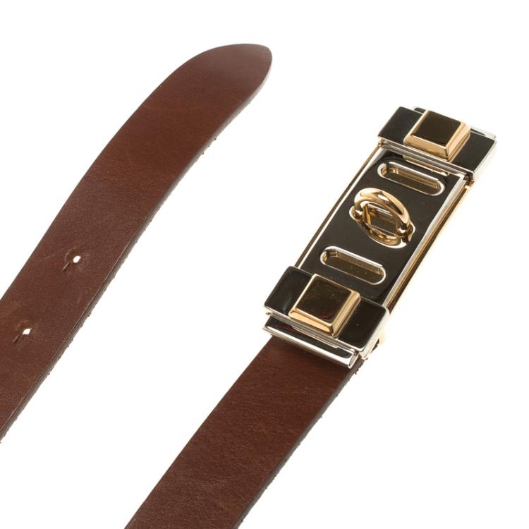 Pre Owned Dolce and Gabbana Brown Leather Buckle Belt 95 CM