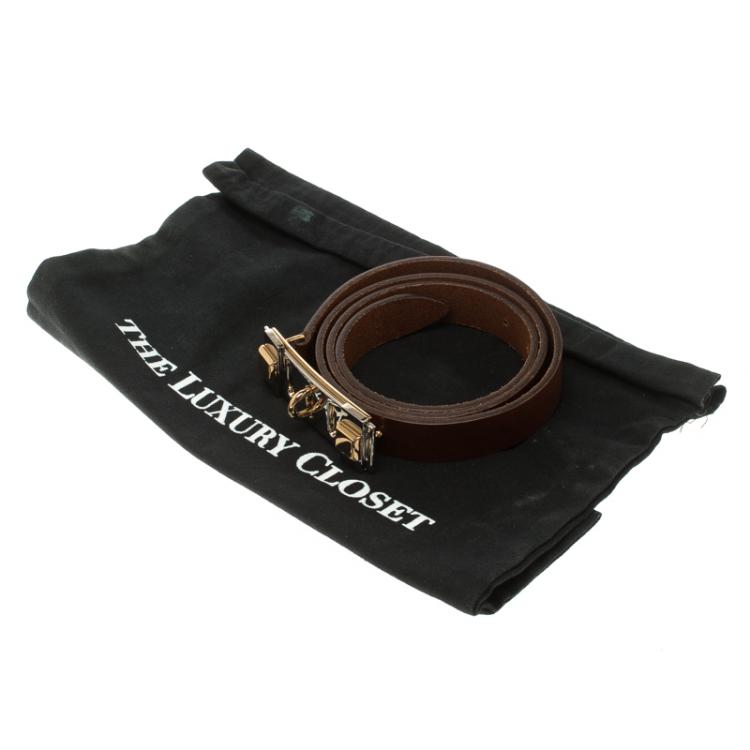 Pre Owned Dolce and Gabbana Brown Leather Buckle Belt 95 CM