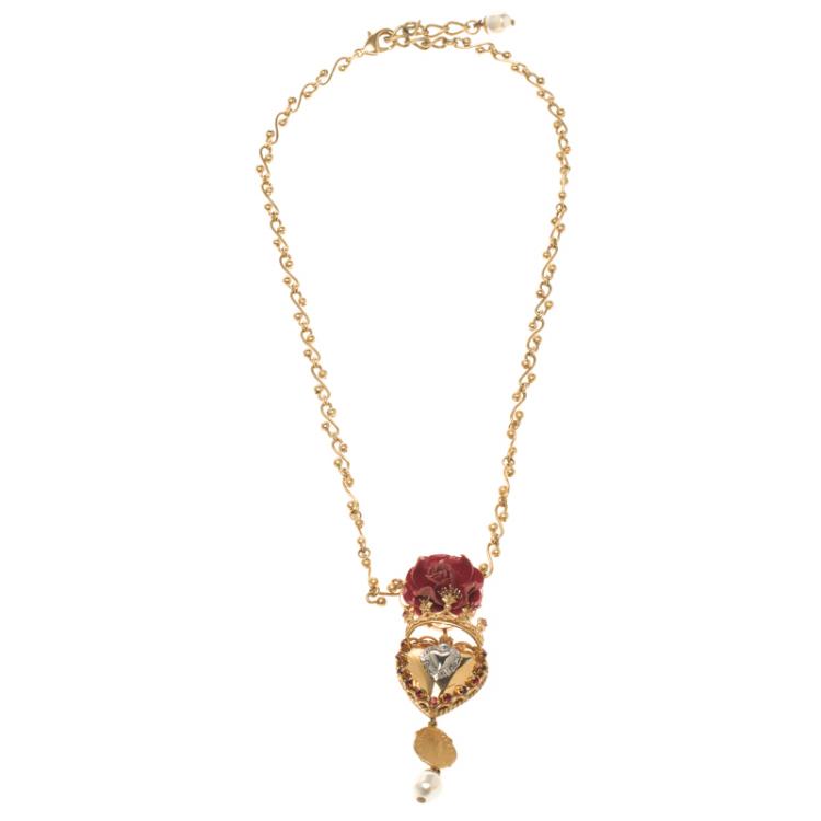Dolce and Gabbana Rose Sacred Heart Gold Tone Pendant Chain Necklace Dolce  & Gabbana | TLC