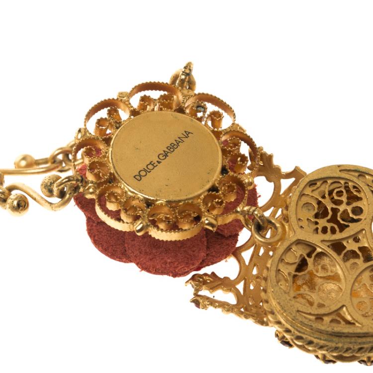 مملوكة مسبقًا Dolce and Gabbana Rose Sacred Heart Gold Tone Pendant Chain Necklace