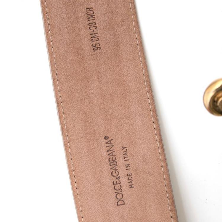 مملوكة مسبقًا Dolce and Gabbana Cream Leather Baroque Logo Buckle Belt 95CM