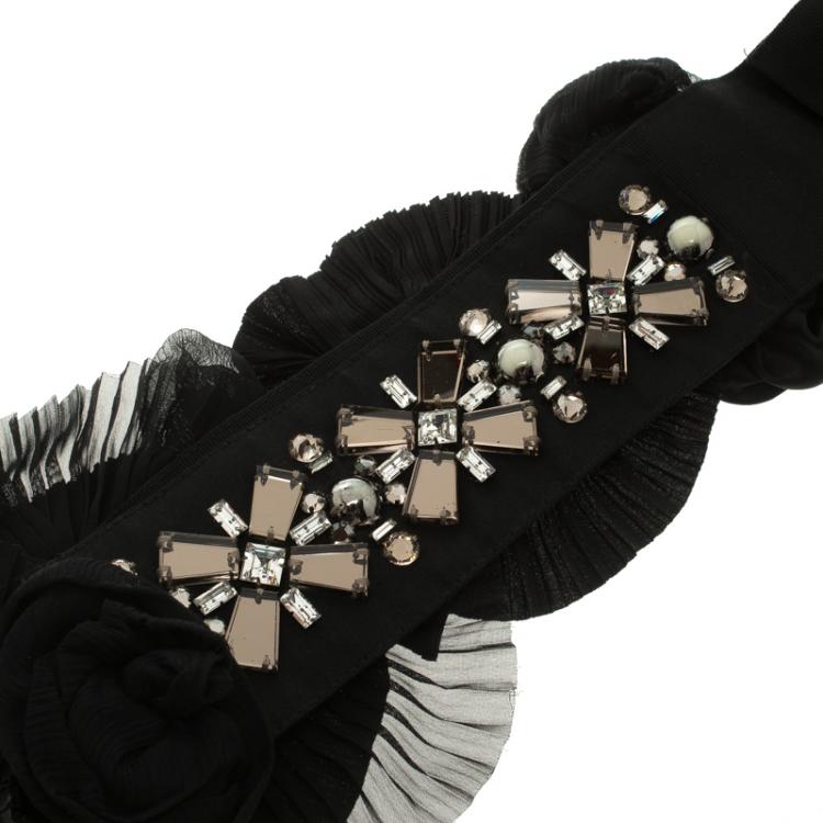 Pre Owned Dolce and Gabbana Black Elastic Fabric Embellished Waist Belt 110 CM