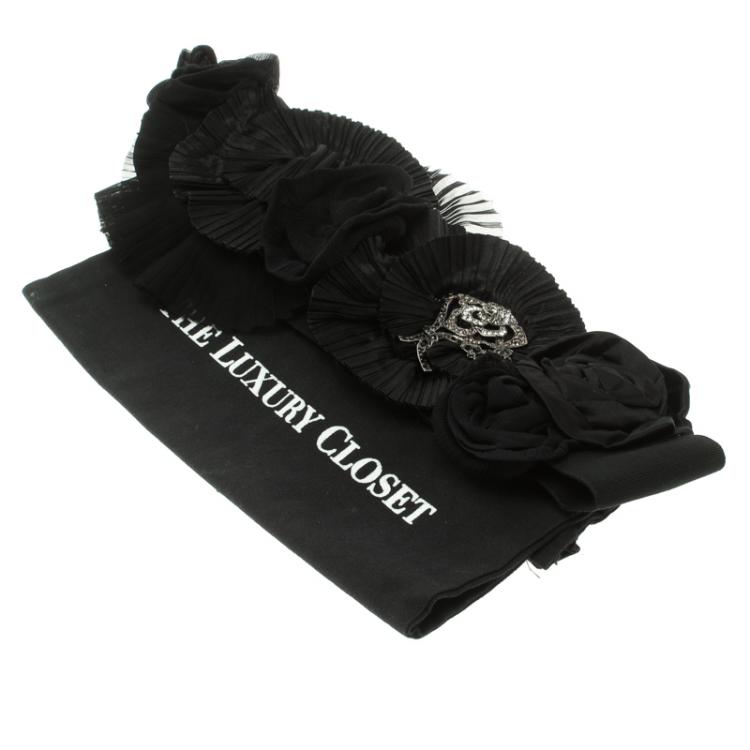 Pre Owned Dolce and Gabbana Black Elastic Fabric Embellished Waist Belt 110 CM