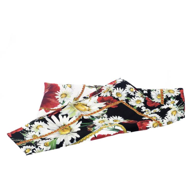 Pre Owned Dolce and Gabbana Multicolor Daisy and Poppy Print Silk Square Scarf