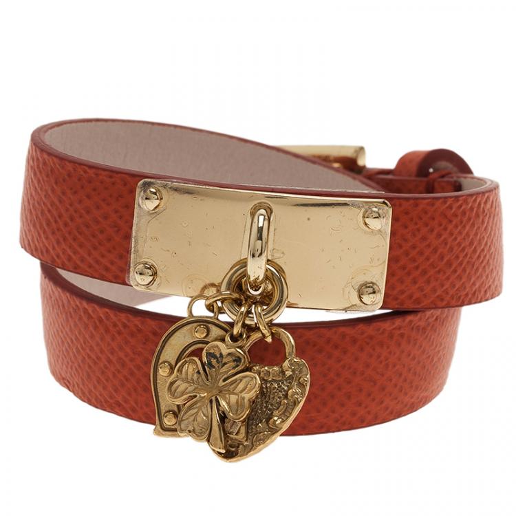 Pre Owned Dolce and Gabbana Good Luck Charms Orange Leather Bracelet M