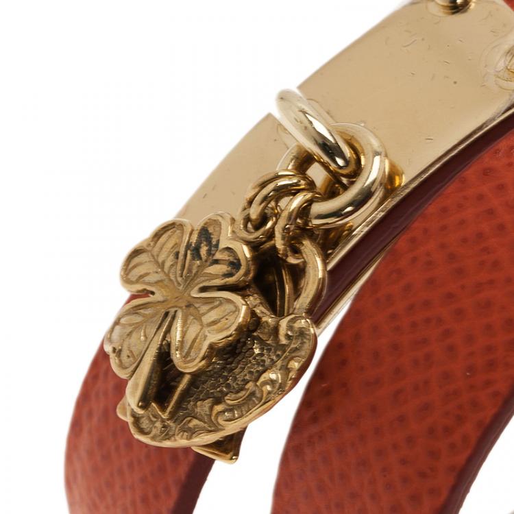 Pre Owned Dolce and Gabbana Good Luck Charms Orange Leather Bracelet M
