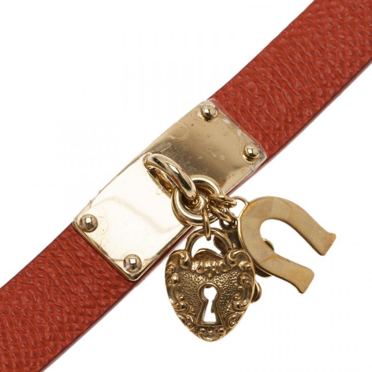 Pre Owned Dolce and Gabbana Good Luck Charms Orange Leather Bracelet M