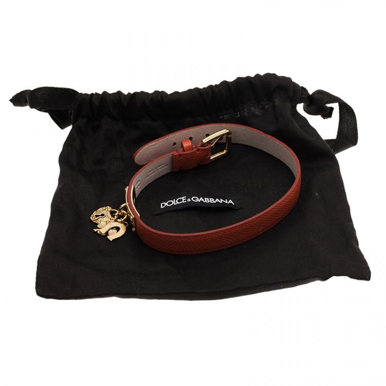 Pre Owned Dolce and Gabbana Good Luck Charms Orange Leather Bracelet M