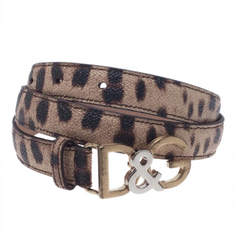 Pre Owned Dolce and Gabbana Leopard Print Dauphine Leather Belt 75CM