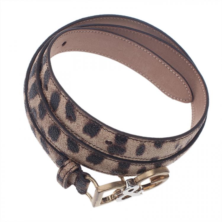 Pre Owned Dolce and Gabbana Leopard Print Dauphine Leather Belt 75CM