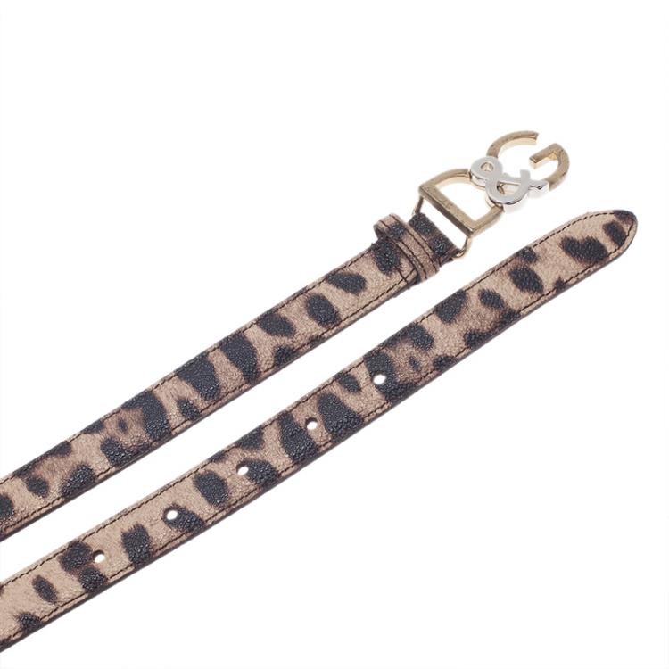 Pre Owned Dolce and Gabbana Leopard Print Dauphine Leather Belt 75CM