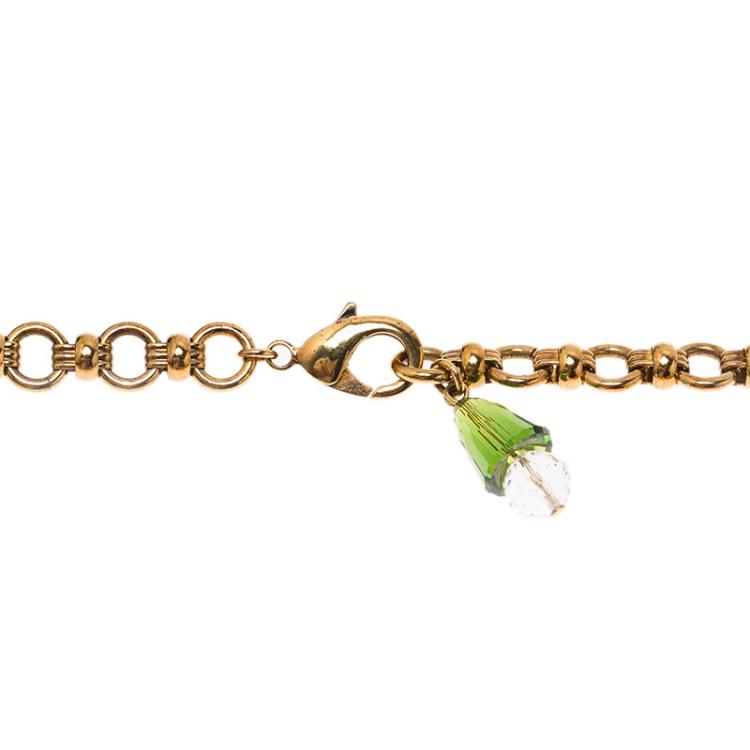 Pre Owned Dolce and Gabbana Orange Flowers Gold Tone Necklace
