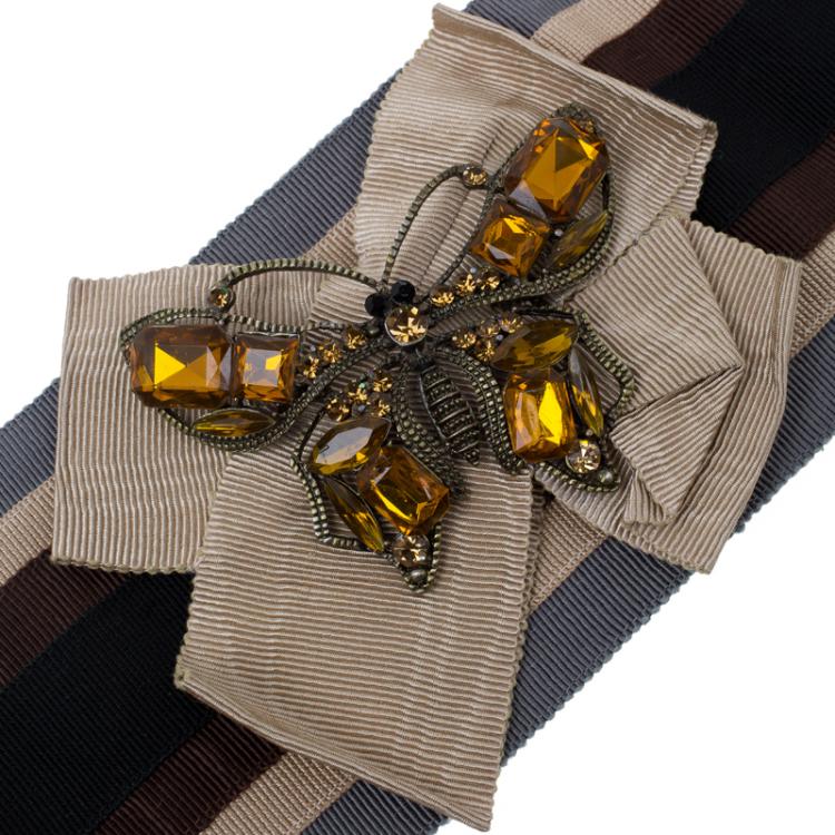 Pre Owned Dolce and Gabbana Brown Grosgrain Butterfly Embellished Waist Belt Size 38
