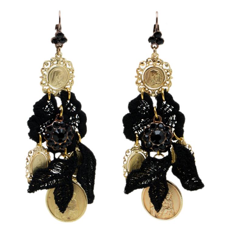 Pre Owned Dolce and Gabbana Coin and Lace Earrings