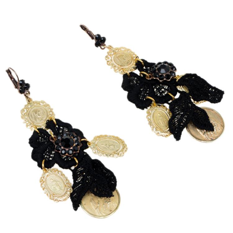 Pre Owned Dolce and Gabbana Coin and Lace Earrings