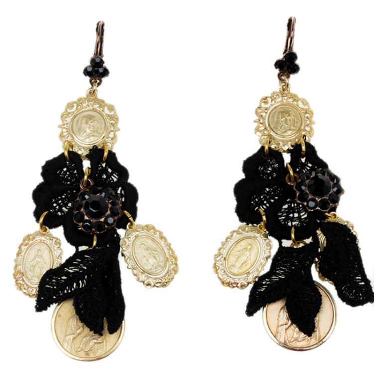 Pre Owned Dolce and Gabbana Coin and Lace Earrings