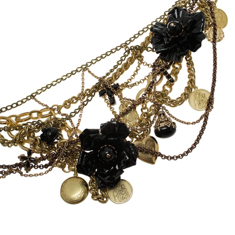 Pre Owned Dolce and Gabbana Coins and Flowers Tiered Chains Necklace