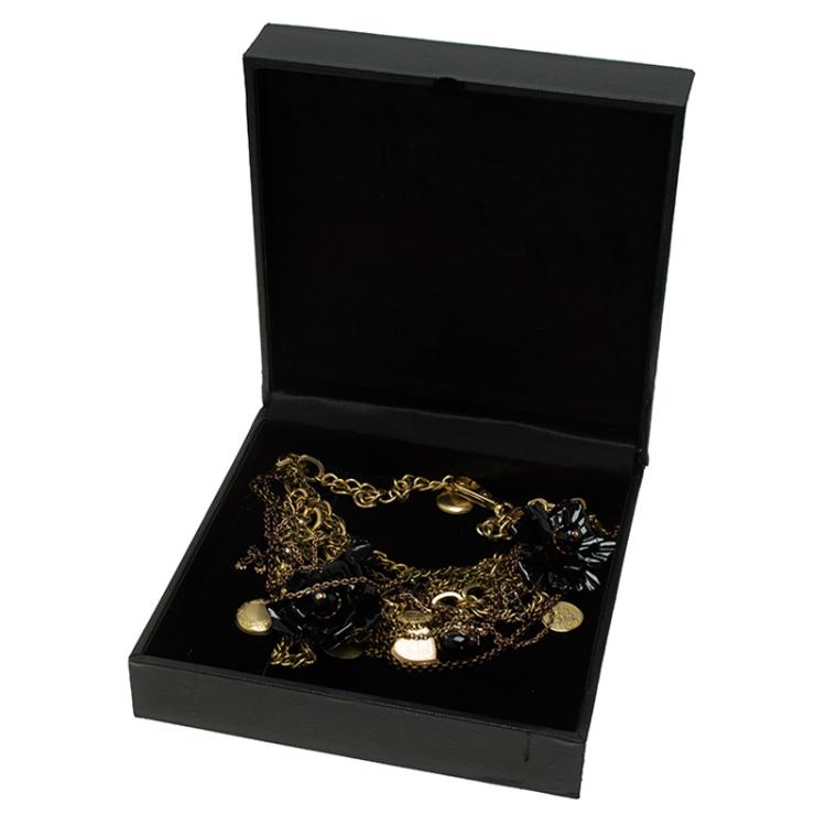 Pre Owned Dolce and Gabbana Coins and Flowers Tiered Chains Necklace