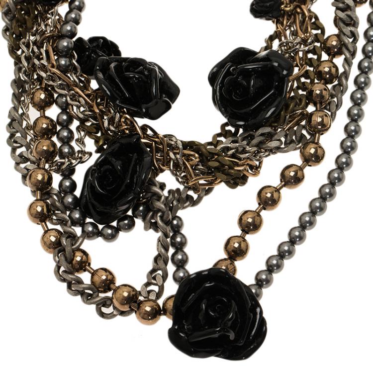 Pre Owned Dolce and Gabbana Flowers Beads and Chains Necklace