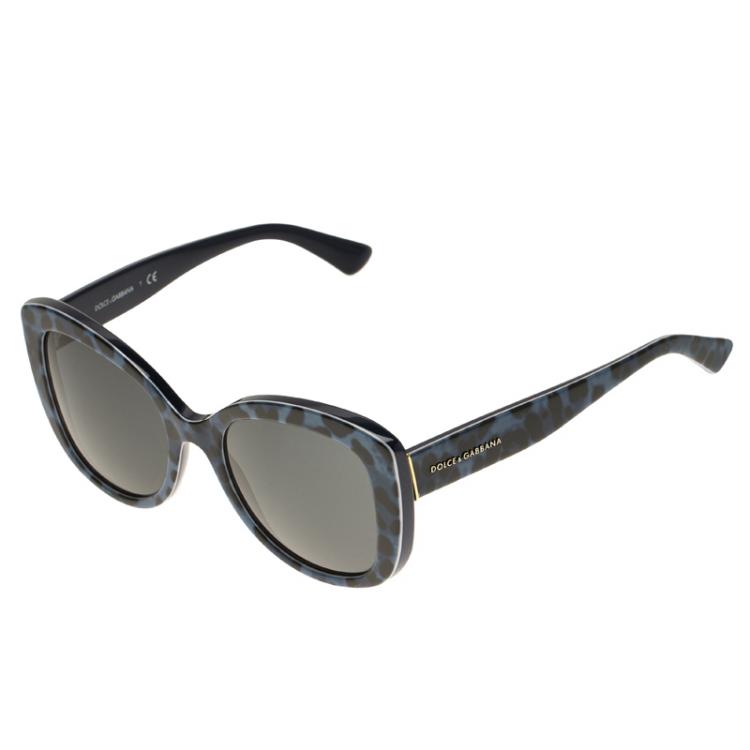 Pre Owned Dolce and Gabbana Blue Leopard Frame 4233 Cat Eye Sunglasses