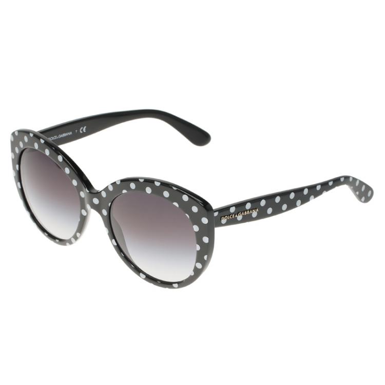 Pre Owned Dolce and Gabbana Black Polka Dot Cat Eye Sunglasses
