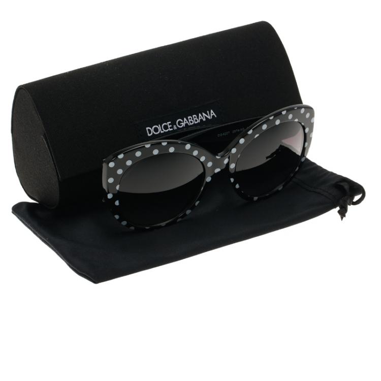 Pre Owned Dolce and Gabbana Black Polka Dot Cat Eye Sunglasses