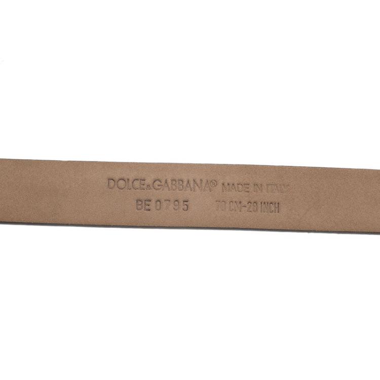 Pre Owned Dolce and Gabbana Black Logo Plaque Skinny Belt 70 CM
