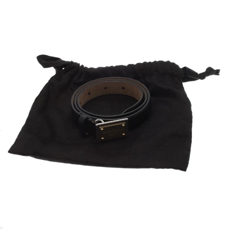 Pre Owned Dolce and Gabbana Black Logo Plaque Skinny Belt 70 CM