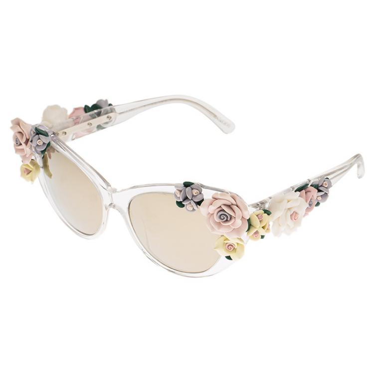 Pre Owned Dolce and Gabbana DG 4180 Floral Embellished Cat Eye Sunglasses